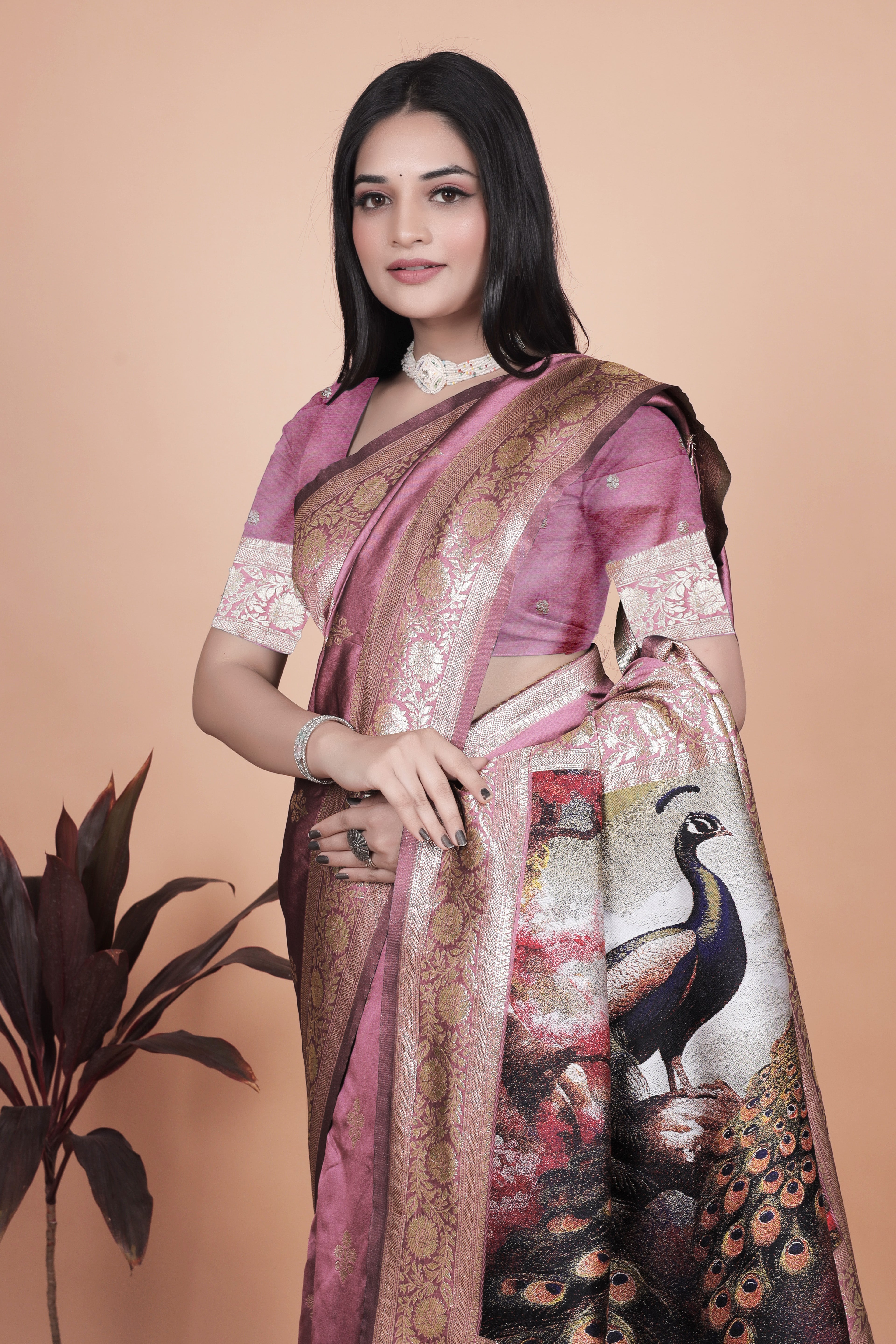 Royal Purple Banarasi Silk Saree with Peacock Pallu Design